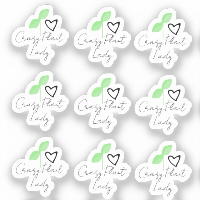 Crazy Pflanze Lady Leaf Heart Script Aufkleber (Vorderseite)