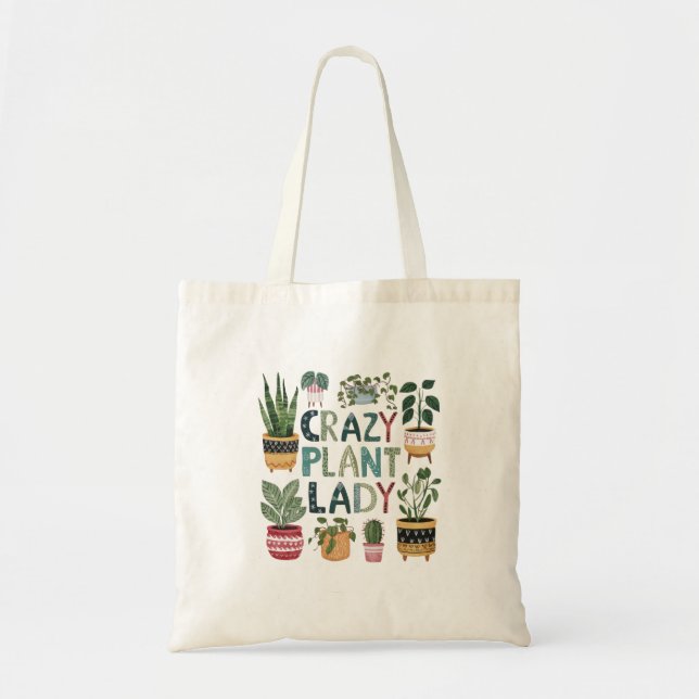 Crazy Pflanze Lady, Pflanze Liebhaber Tote Tasche (Vorne)