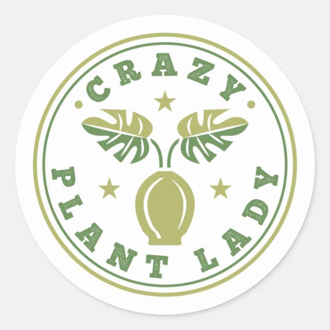 Crazy Pflanze Lady Runder Aufkleber (Vorderseite)