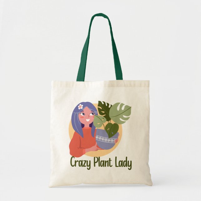Crazy Pflanze Lady Tote Bag Tragetasche (Vorne)