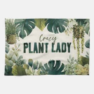 Crazy Pflanze Lady Typografy Banner mit Wasserfarb Geschirrtuch