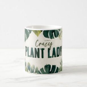 Crazy Pflanze Lady Typografy Banner mit Wasserfarb Kaffeetasse