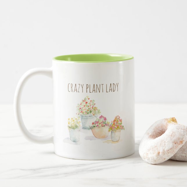 Crazy Pflanze Lady Watercolor Tasse (Mit Donut)