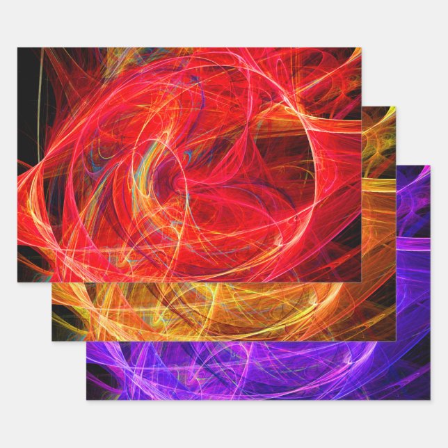 CRAZY PHOTON Abstrakt farbiges Fraktal Wirbel Geschenkpapier Set (Set)