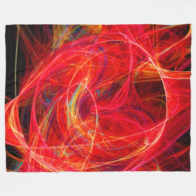 CRAZY PHOTON Abstrakte, rot-gelbe Fraktale, Wirbel Fleecedecke (Vorderseite (Horizontal))