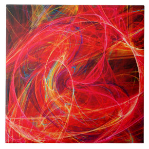 CRAZY PHOTON Abstrakte, rot-gelbe Fraktale, Wirbel Fliese