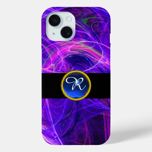 CRAZY PHOTON BLUE SAPPHIRE GEM STONE MONOGRAM Case-Mate iPhone HÜLLE (Rückseite)