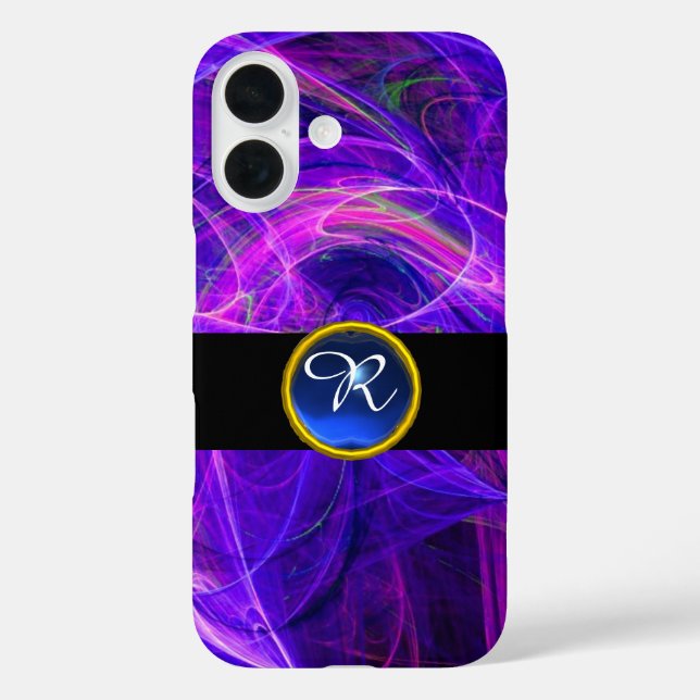 CRAZY PHOTON BLUE SAPPHIRE GEM STONE MONOGRAM iPhone 16 HÜLLE (Rückseite)