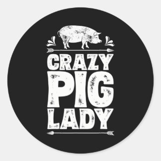Crazy Pig Lady Funny Bauer Farm Animal Lover Runder Aufkleber