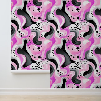 Crazy Pink Abstrakte Wirbel und Punkte Tapete