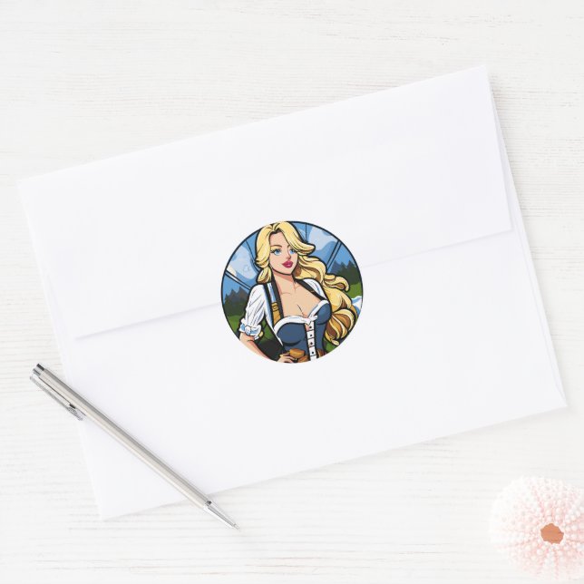 Crazy pinup fille Classic Round Stickers (Enveloppe)