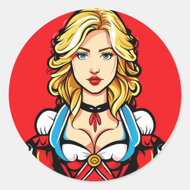 Crazy pinup Girl Runder Aufkleber (Vorderseite)