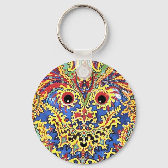 Crazy Psychedelic Cats Eyes Louis Wain Schlüsselanhänger (Vorderseite)