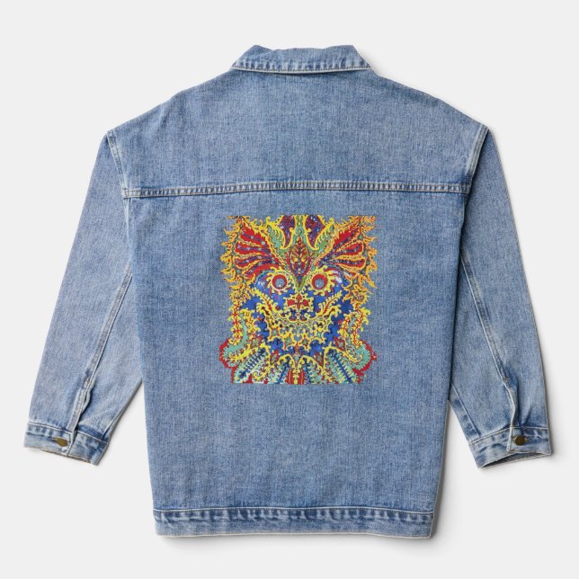 Crazy Psychedelic Cats Eyes Louis Wain T - Shirt Jeansjacke (Rückseite)