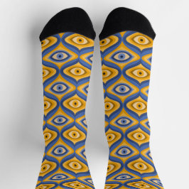 Crazy Psychedelic Eye Muster Indigo blau gelb Socken
