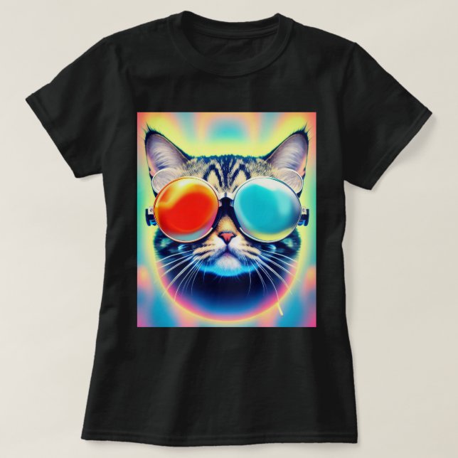 Crazy Psychedelic Psychonaut Kitty Cat White T-Shirt (Design vorne)