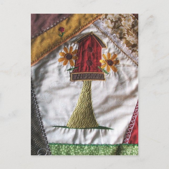 Crazy Quilt Birhouse Postkarte (Vorderseite)