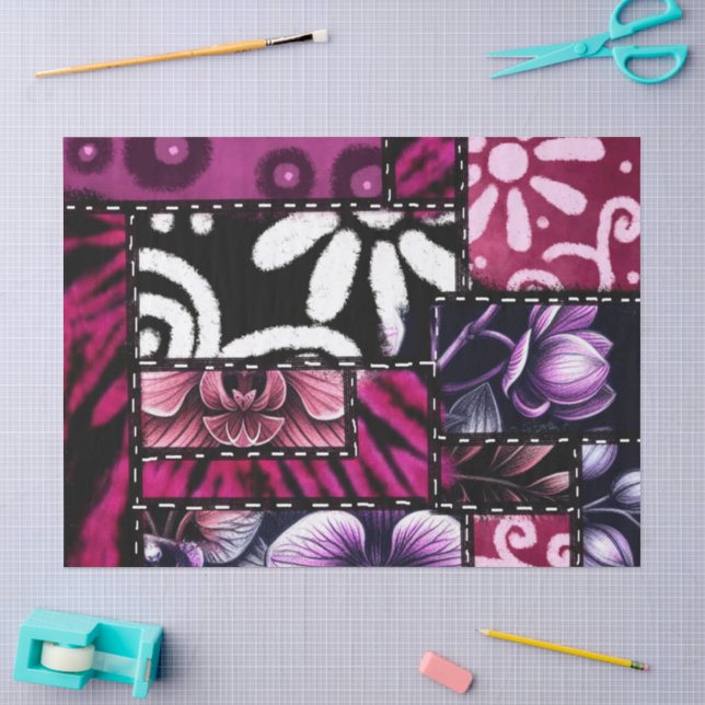 Crazy Quilt Black Cherry floral Muster Decoupage Seidenpapier (Basteln)