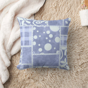 Crazy Quilt Blau kariert Blumenmuster Personalisie Kissen