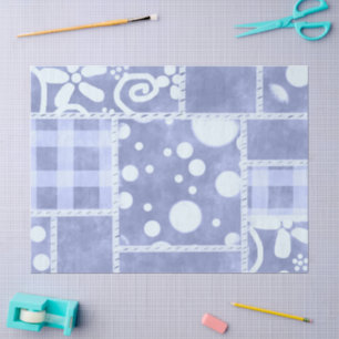 Crazy Quilt Blue Gingham Floral Muster Decoupage Seidenpapier