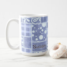 Crazy Quilt Blue Gingham Floral Personalized 