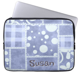 Crazy Quilt Blue Gingham Floral Personalized Laptopschutzhülle