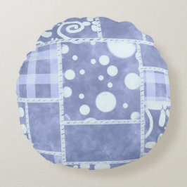 Crazy Quilt Blue Gingham Floral Personalized Rundes Kissen
