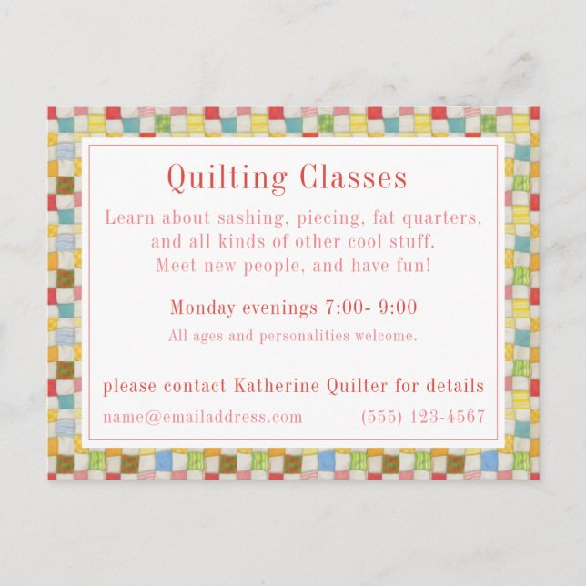 CRAZY QUILT "Cours de Quilt" Carte Postale / Entre (Devant)