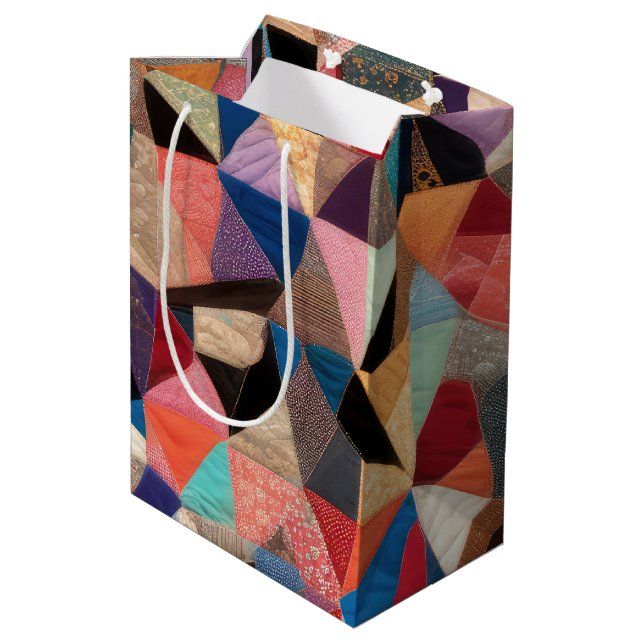 Crazy Quilt Design Mittlere Geschenktüte (Rückseite Schrägansicht)