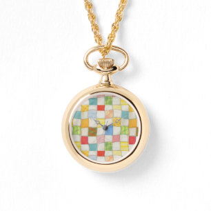 CRAZY QUILT Gold Necklace Watch Armbanduhr