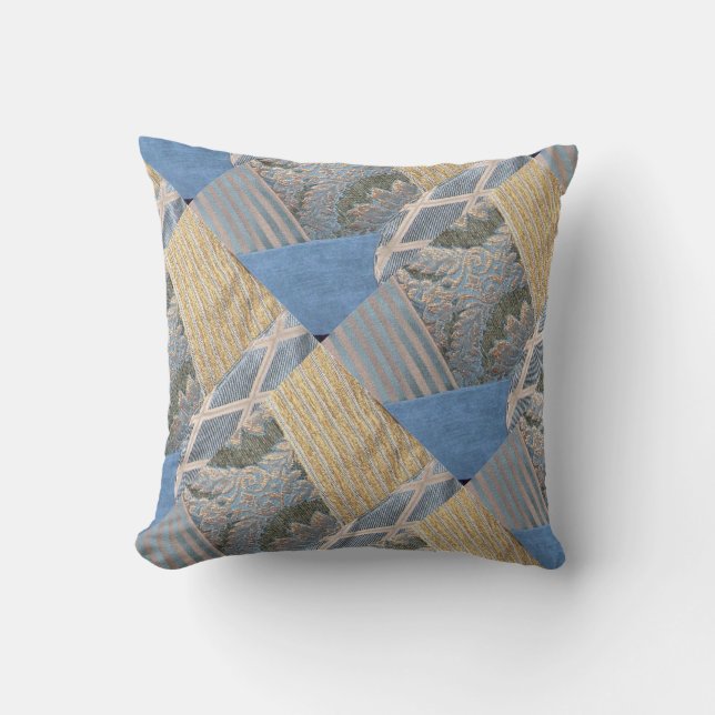 Crazy Quilt in Gold n Aquamarin Kissen (Vorderseite)