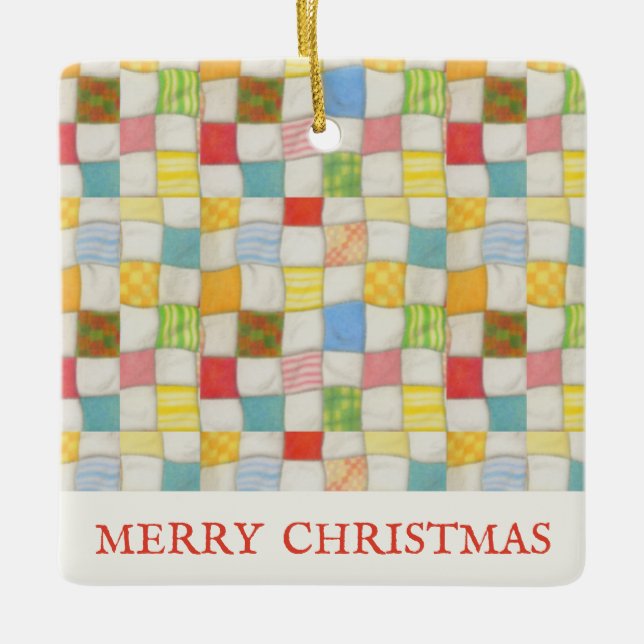 CRAZY QUILT Keramik Square Ornament + Text (Vorderseite)