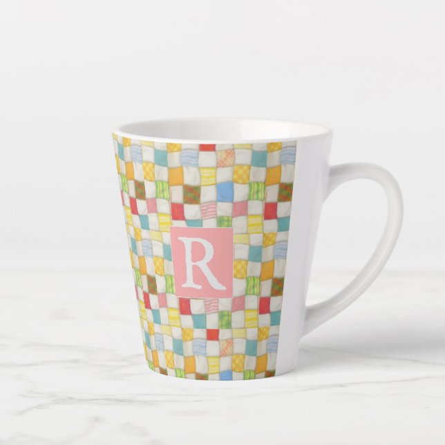 CRAZY QUILT Latte Tasse + Text / Rosa (Rechts)