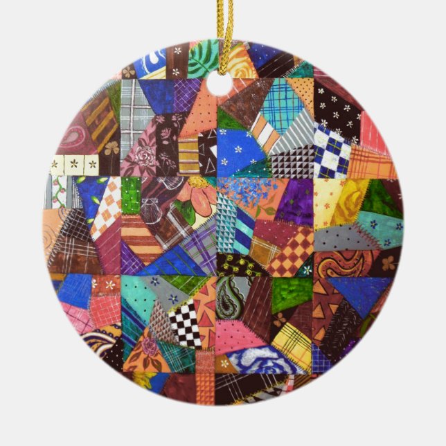Crazy Quilt Patchwork Quilt Abstrakt Art Geometric Keramik Ornament (Vorne)