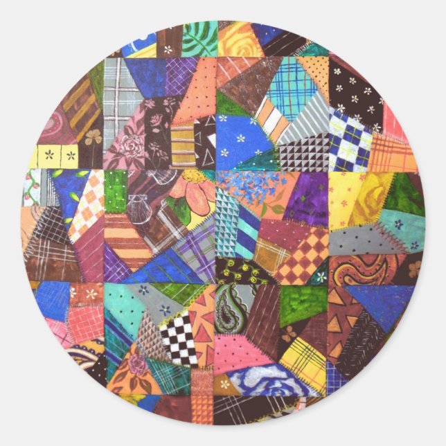 Crazy Quilt Patchwork Quilt Abstrakt Art Geometric Runder Aufkleber (Vorderseite)