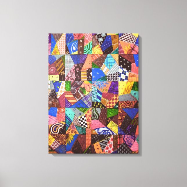 Crazy Quilt Patchwork-Quilt Abstrakte Kunst Geomet Leinwanddruck (Vorderseite)