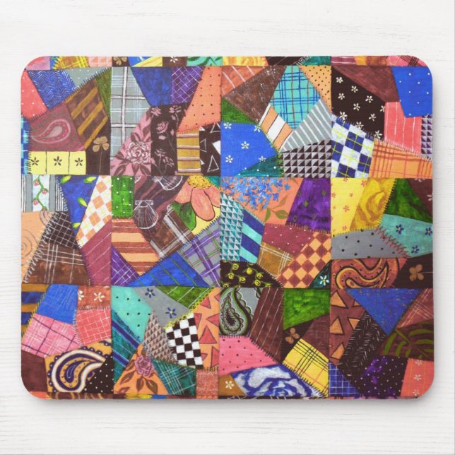 Crazy Quilt Patchwork-Quilt Abstrakte Kunst Geomet Mousepad (Vorne)