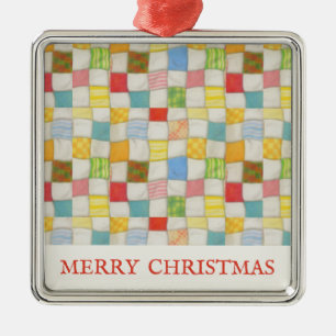 CRAZY QUILT Premium Square Ornament + Text Aus Metall