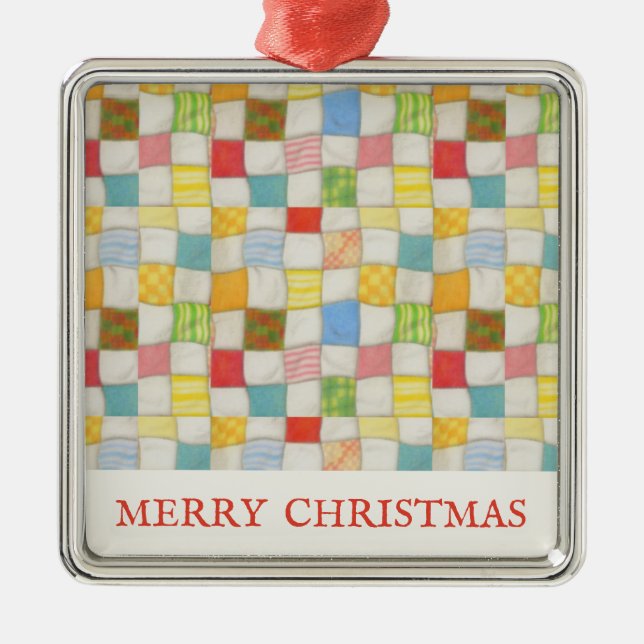 CRAZY QUILT Premium Square Ornament + Text Aus Metall (Vorne)