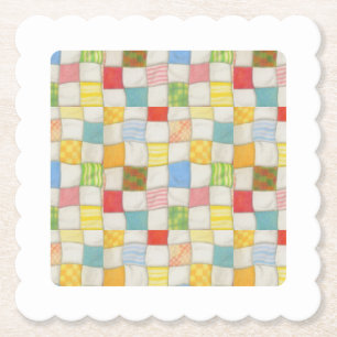CRAZY QUILT Scalloped Square Untersetzer Weiß