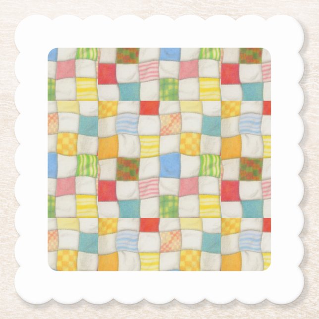 CRAZY QUILT Scalloped Square Untersetzer Weiß (Vorderseite)