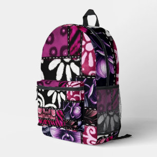 Crazy Quilt Schwarz Kirsche Blumenmuster Bedruckter Rucksack