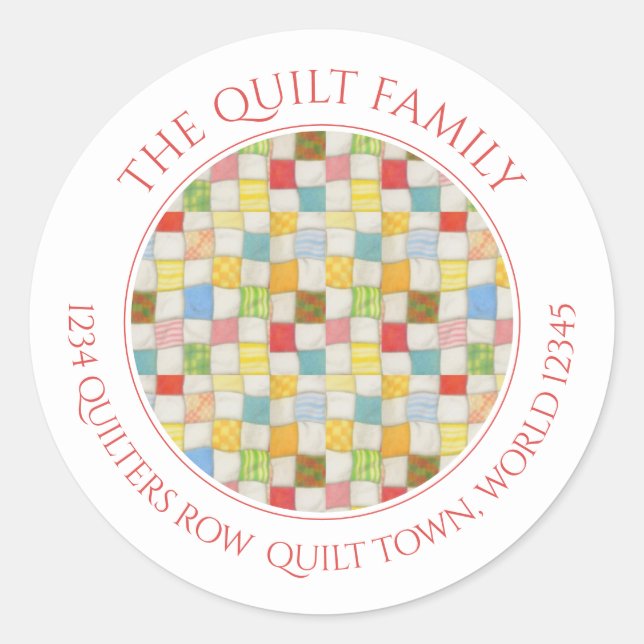 CRAZY QUILT Small Round-Address-Umschlag Aufkleber (Vorderseite)
