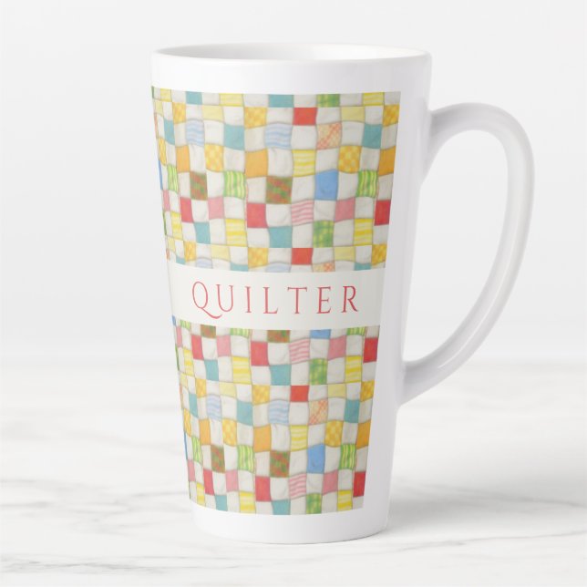 CRAZY QUILT Tall Latte Mug + Initial (Droite)