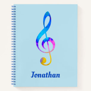 Crazy Rainbow Swirl Treble Clef und Name Notizbuch