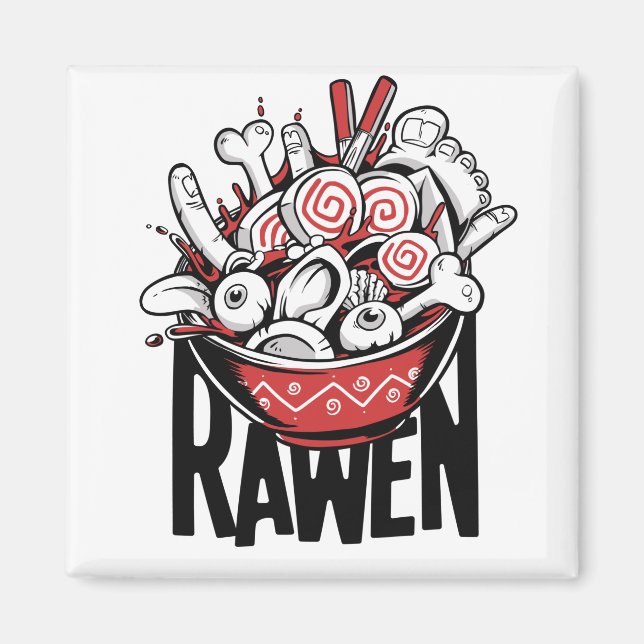 Crazy Ramen Noodle Zombie Design Magnet (Vorne)