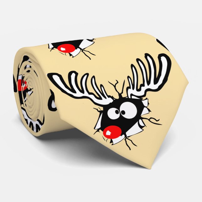 Crazy Red Nosed Reindeer Krawatte (Gerollt)