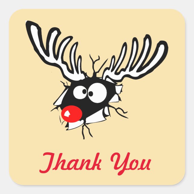 Crazy Red Nosed Reindeer Vielen Dank Quadratischer Aufkleber (Vorderseite)