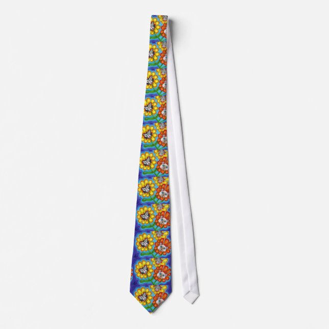 Crazy Retro Tuxedo, Siamese Cat Daisies Krawatte (Vorderseite)