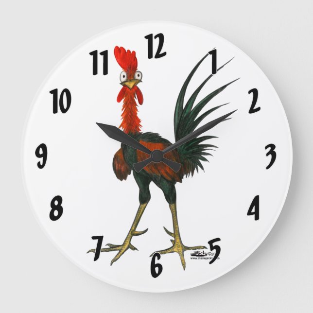 Crazy Rooster Große Wanduhr (Vorderseite)
